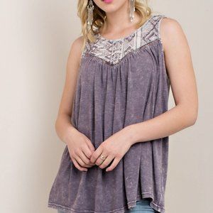 NWT Kori Purple Sleeveless A-Line Tunic with Embroidered Front. Multiple sizes